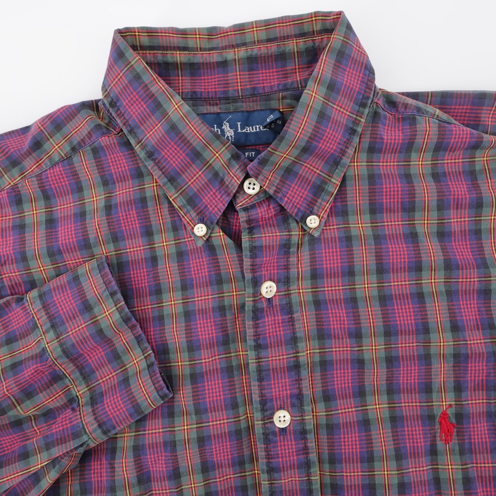 Vintage Polo Ralph Lauren Classic Fit Plaid Button Down Red Long Sleeve Mens XL
